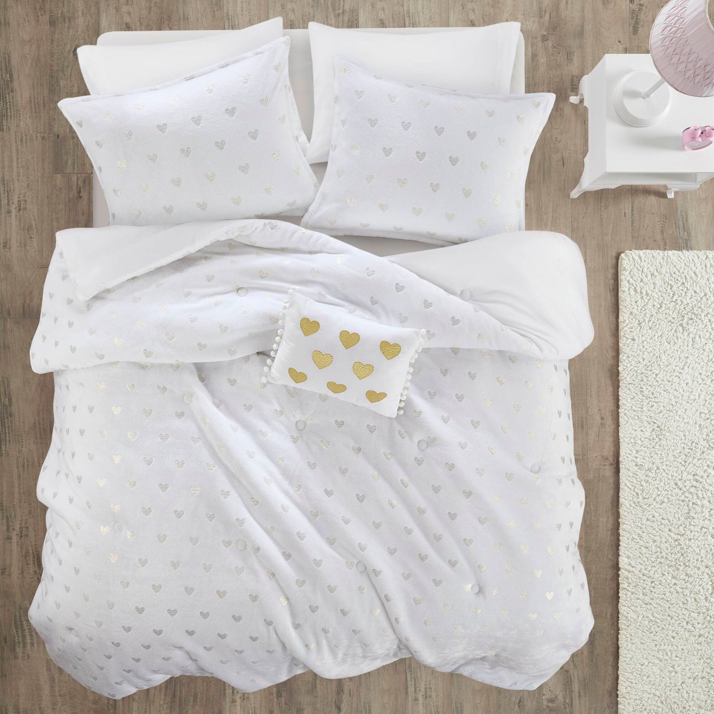 Rosalie Metallic Printed Plush Comforter Set with Throw Pillow