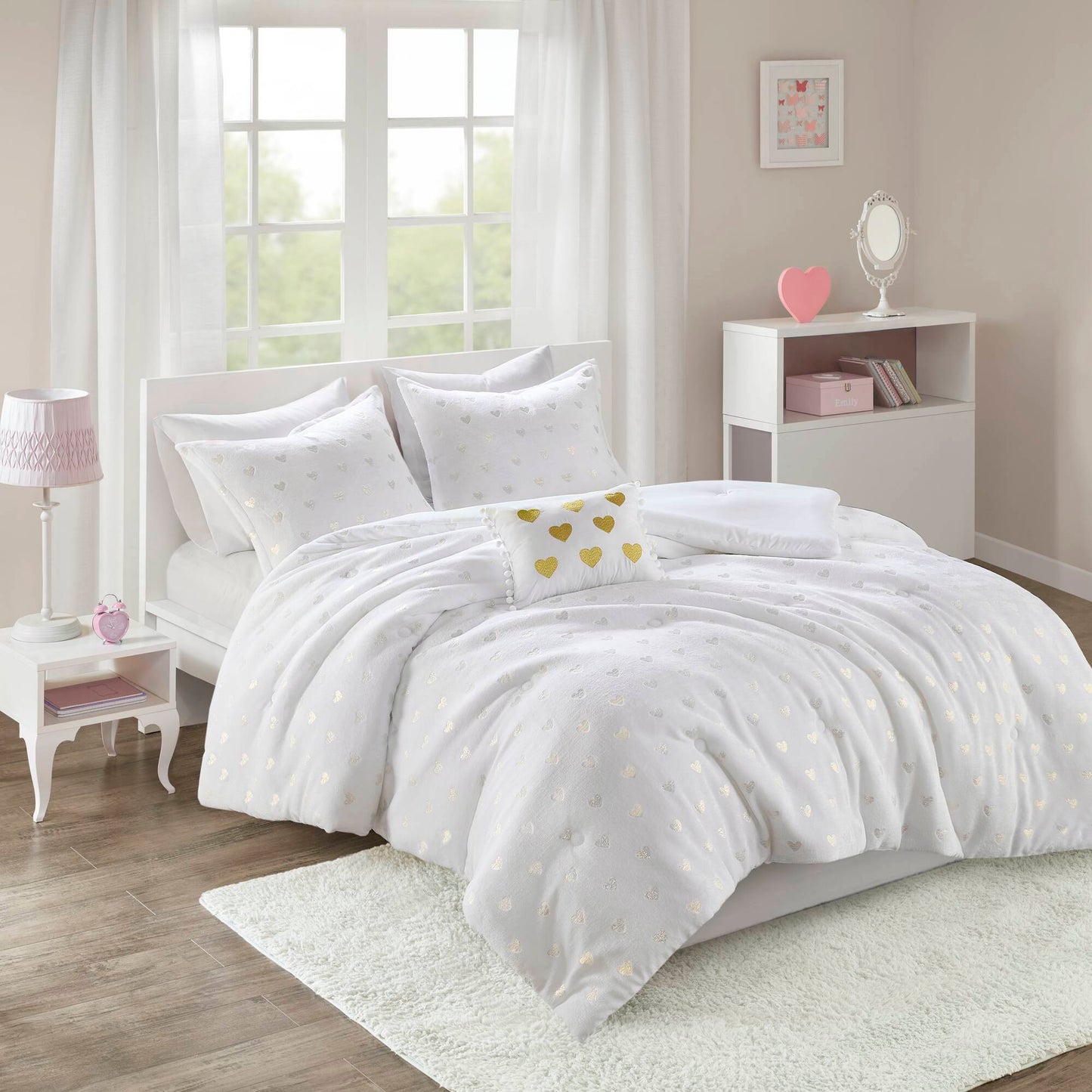 Rosalie Metallic Printed Plush Comforter Set with Throw Pillow
