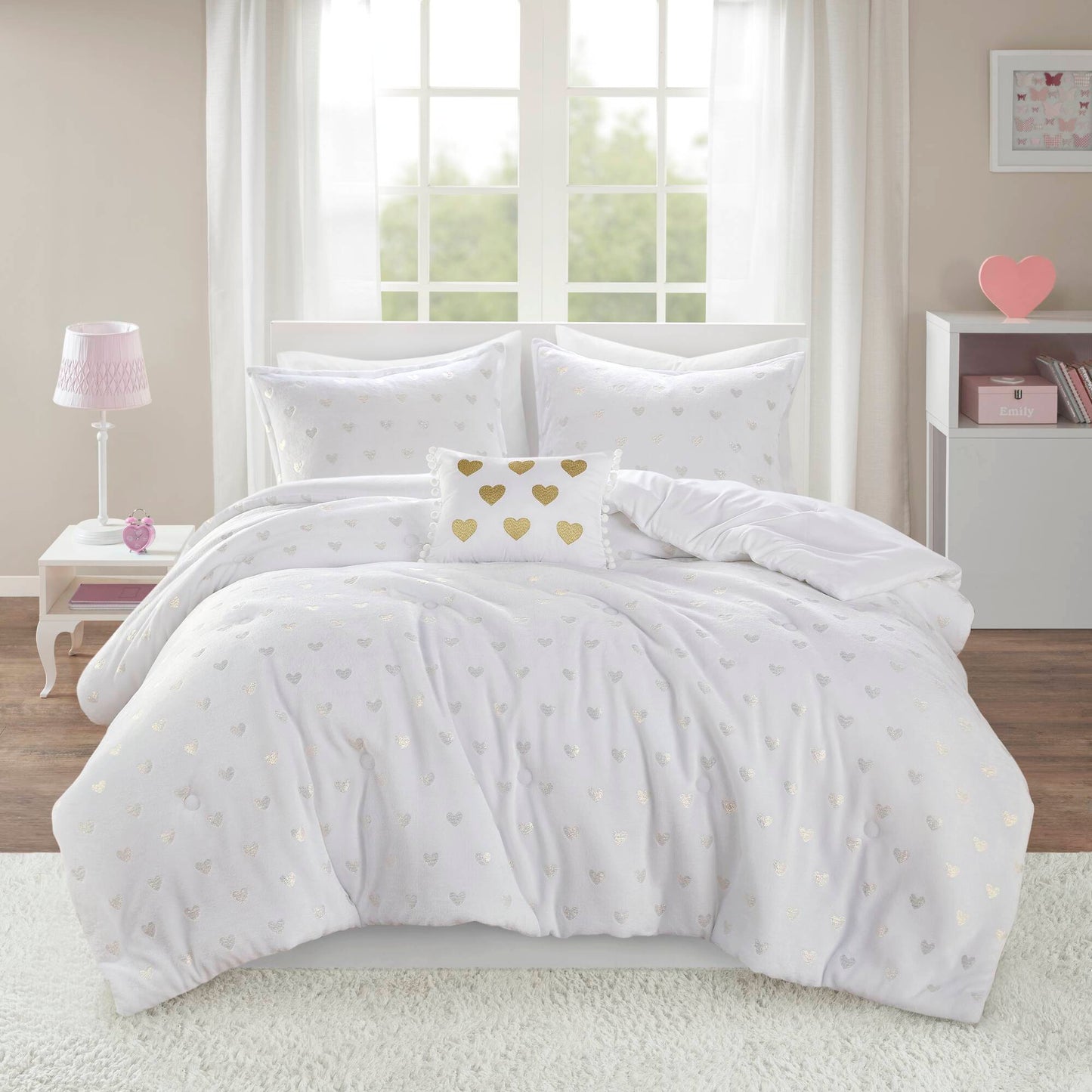 Rosalie Metallic Printed Plush Comforter Set with Throw Pillow