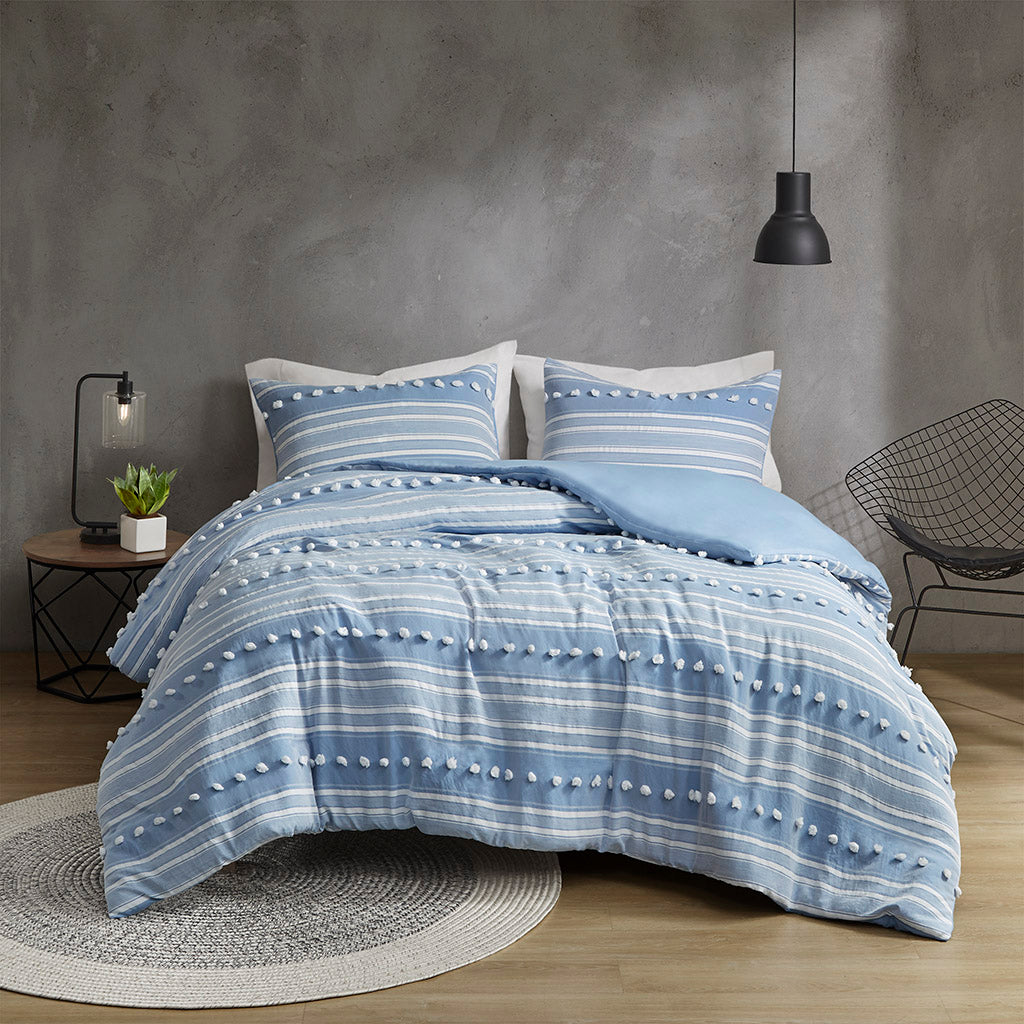 Rowan Striped Clipped Jacquard Duvet Cover Set