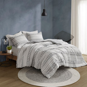 Rowan Striped Clipped Jacquard Duvet Cover Set