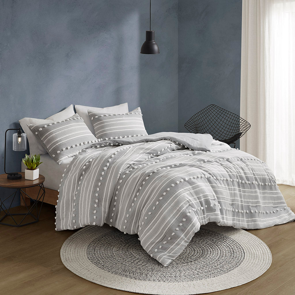 Rowan Striped Clipped Jacquard Duvet Cover Set