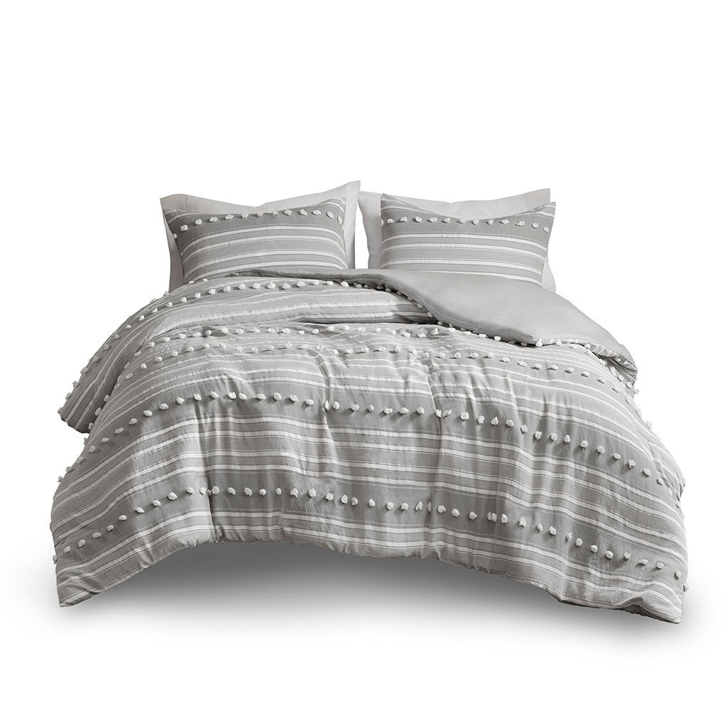 Rowan Striped Clipped Jacquard Duvet Cover Set