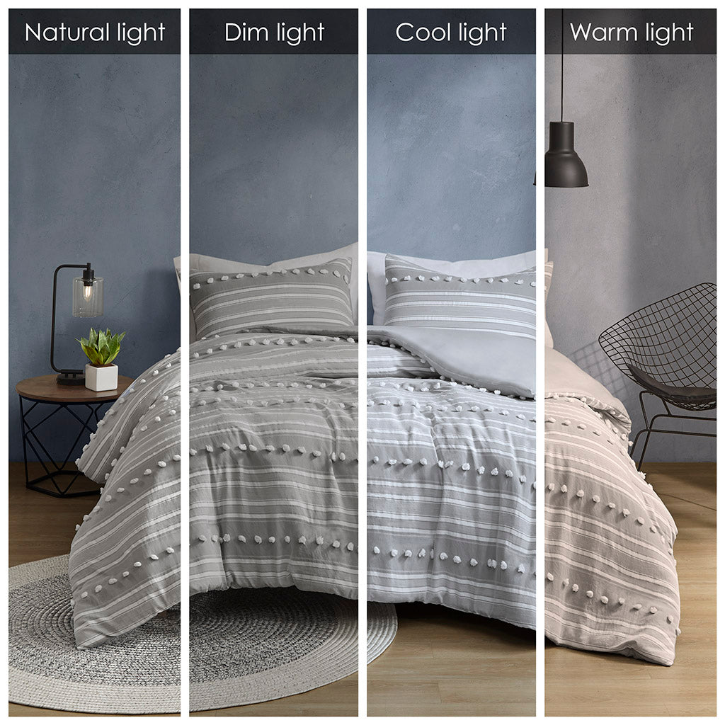Rowan Striped Clipped Jacquard Duvet Cover Set