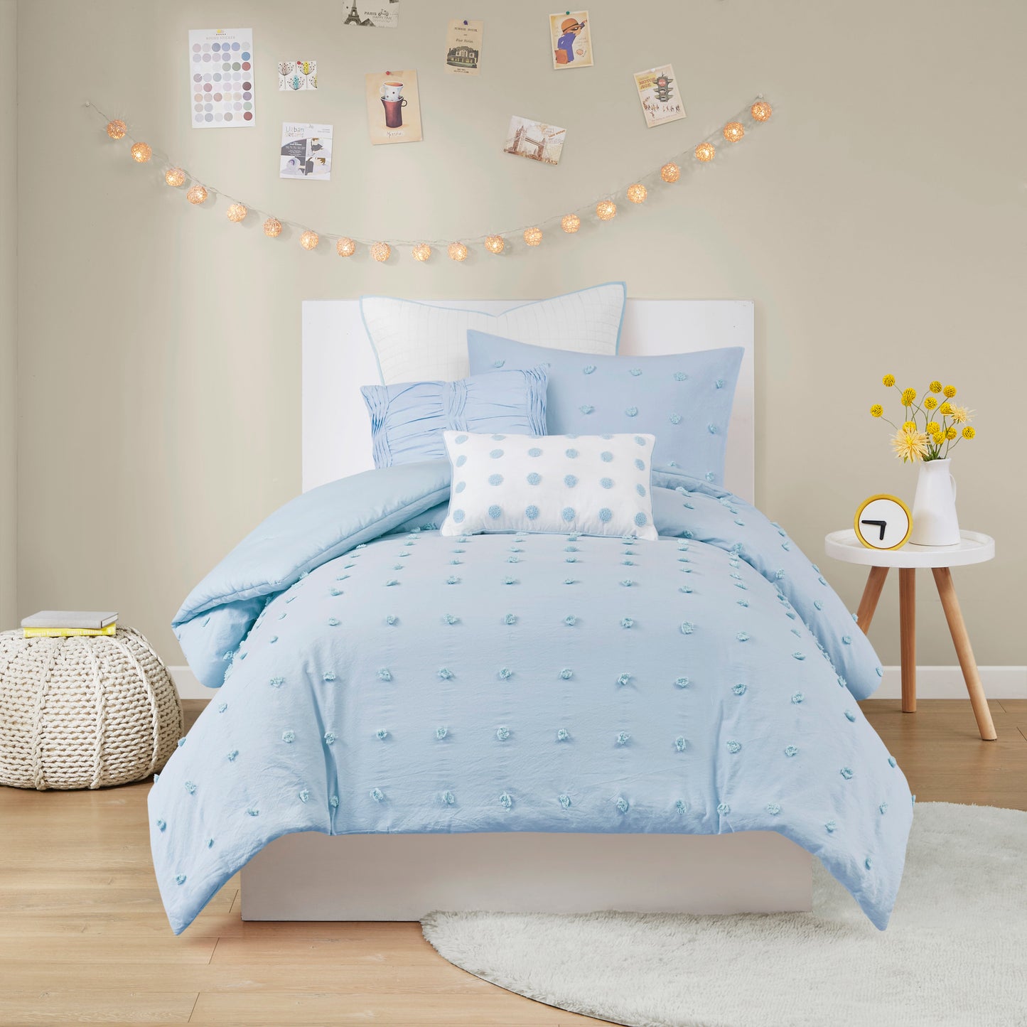 Brooklyn Cotton Jacquard Comforter Set with Euro Shams and Throw Pillows