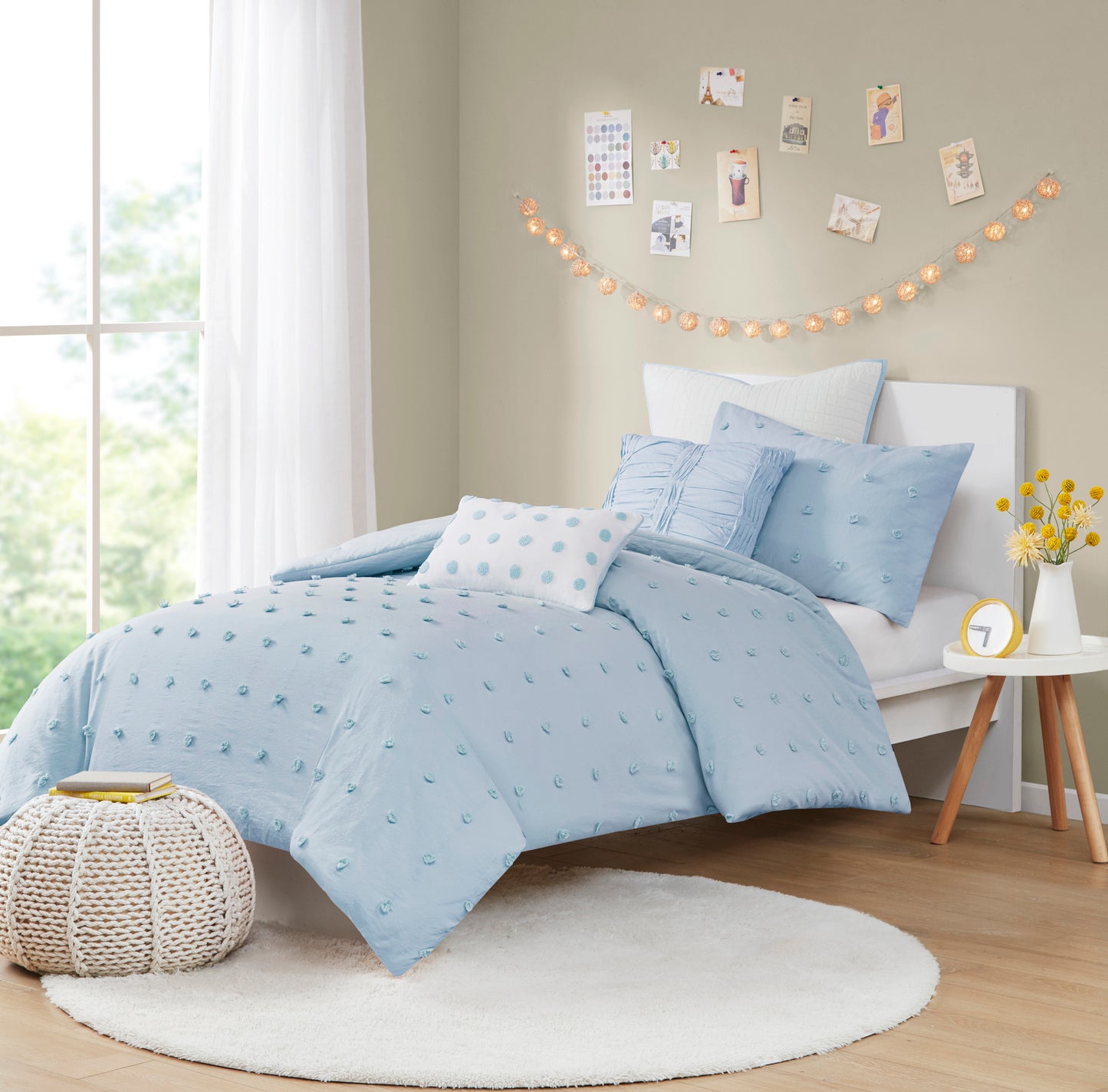 Brooklyn Cotton Jacquard Comforter Set with Euro Shams and Throw Pillows
