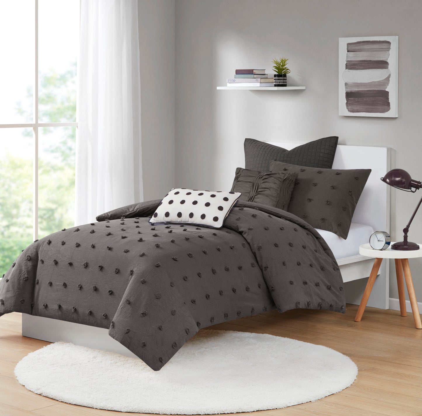 Brooklyn Cotton Jacquard Comforter Set with Euro Shams and Throw Pillows
