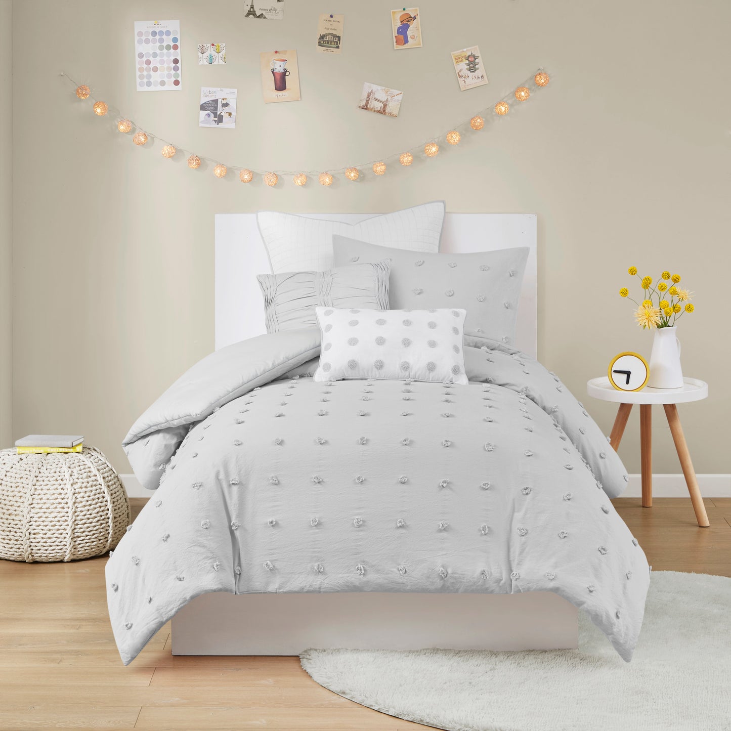 Brooklyn Cotton Jacquard Comforter Set with Euro Shams and Throw Pillows