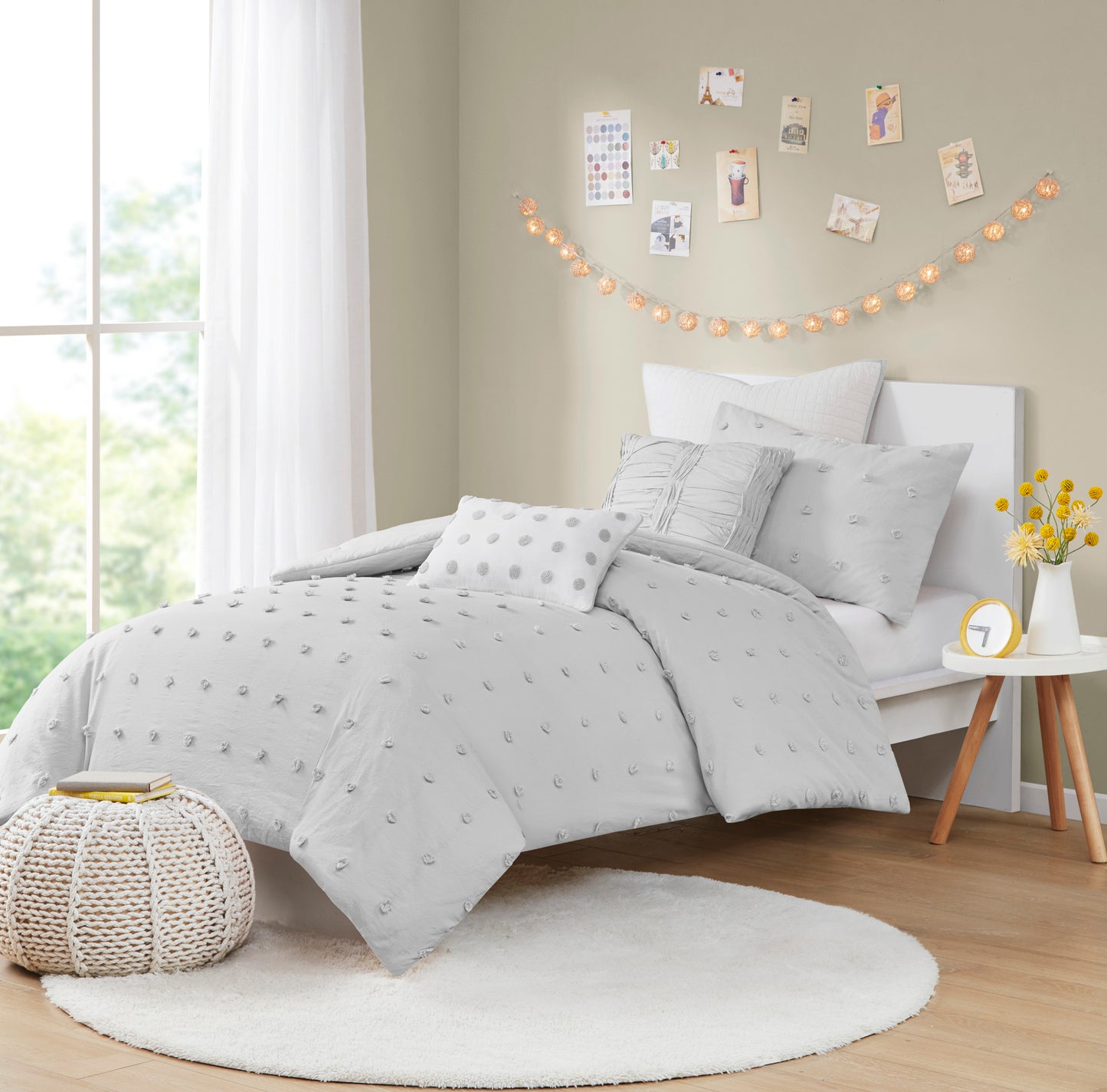 Brooklyn Cotton Jacquard Comforter Set with Euro Shams and Throw Pillows