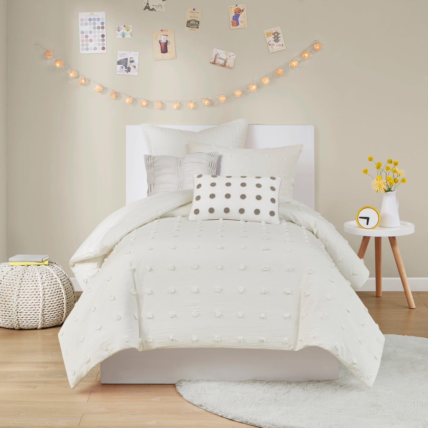 Brooklyn Cotton Jacquard Comforter Set with Euro Shams and Throw Pillows