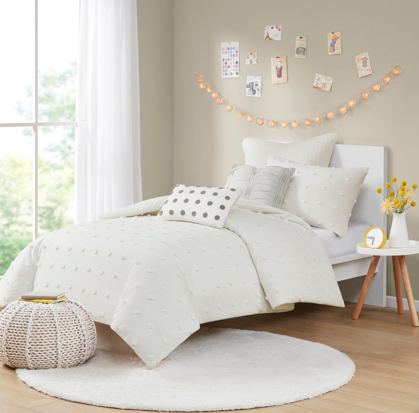 Brooklyn Cotton Jacquard Comforter Set with Euro Shams and Throw Pillows