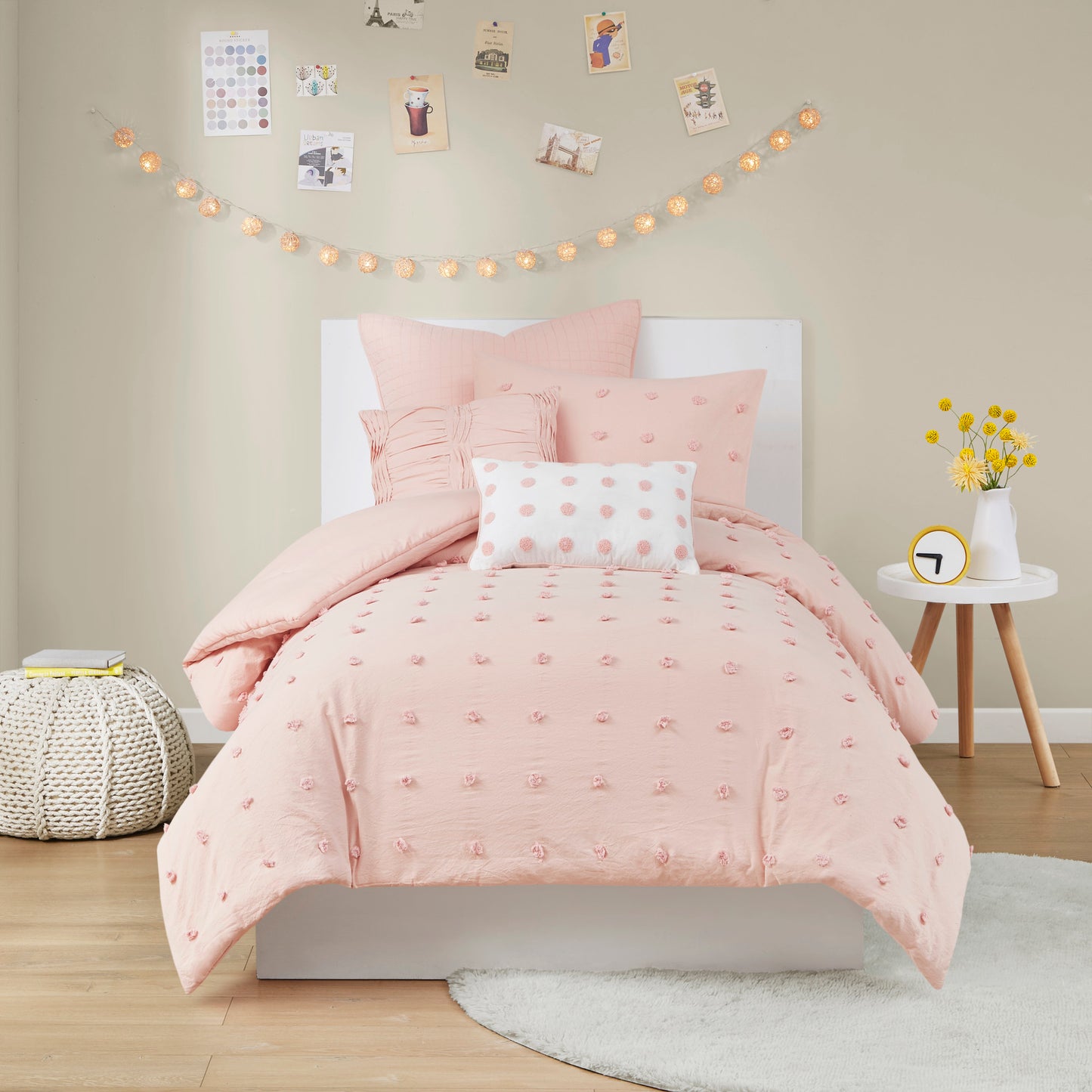Brooklyn Cotton Jacquard Comforter Set with Euro Shams and Throw Pillows