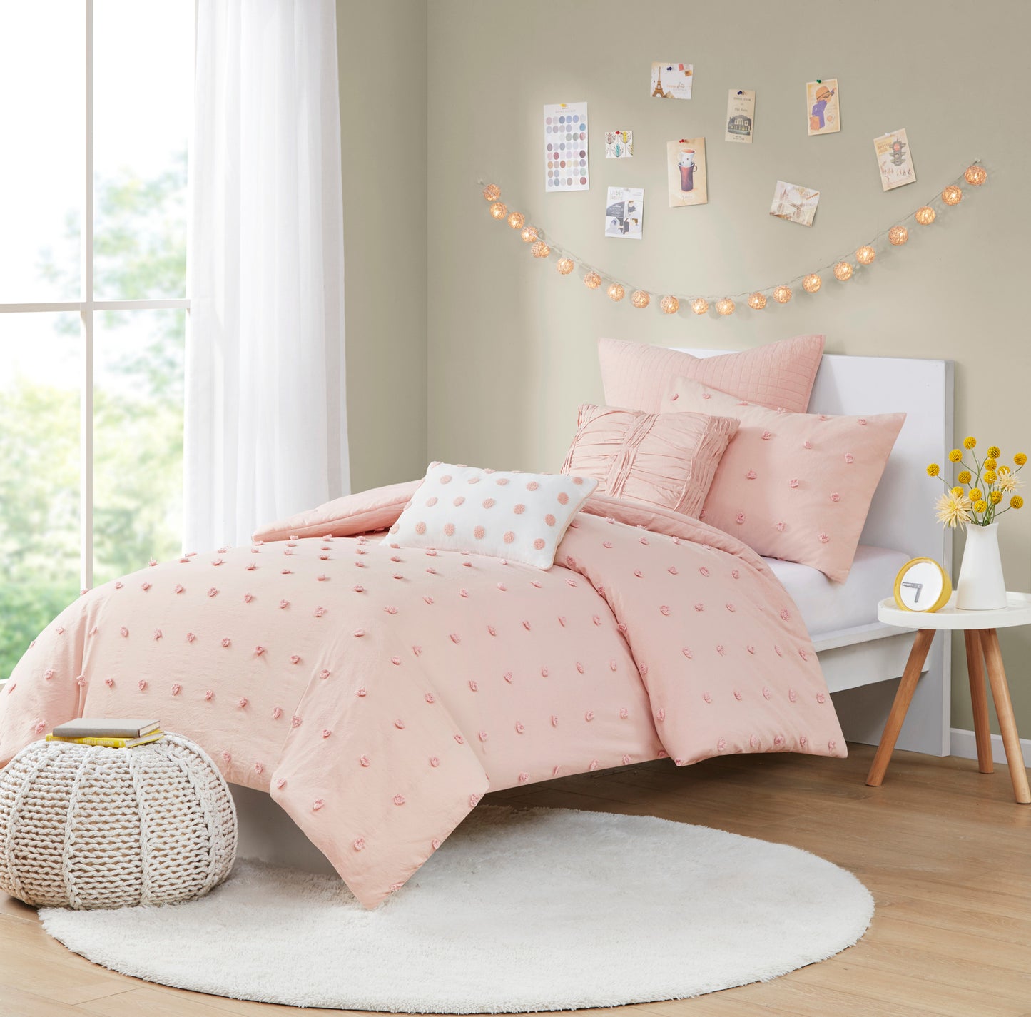 Brooklyn Cotton Jacquard Comforter Set with Euro Shams and Throw Pillows