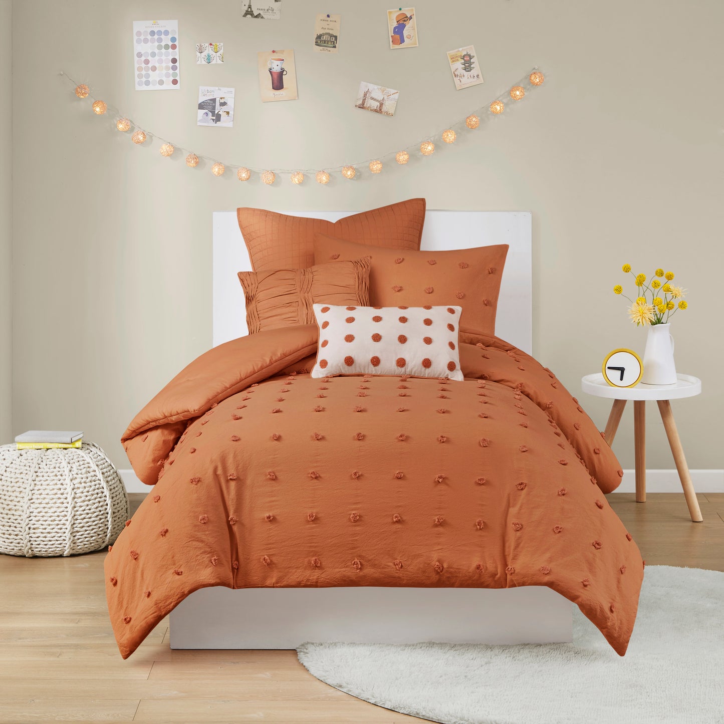 Brooklyn Cotton Jacquard Comforter Set with Euro Shams and Throw Pillows